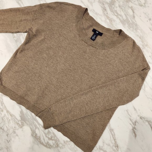 Gap Cropped Crewneck Knit | Tan/Brown | Size XS - Picture 6 of 7